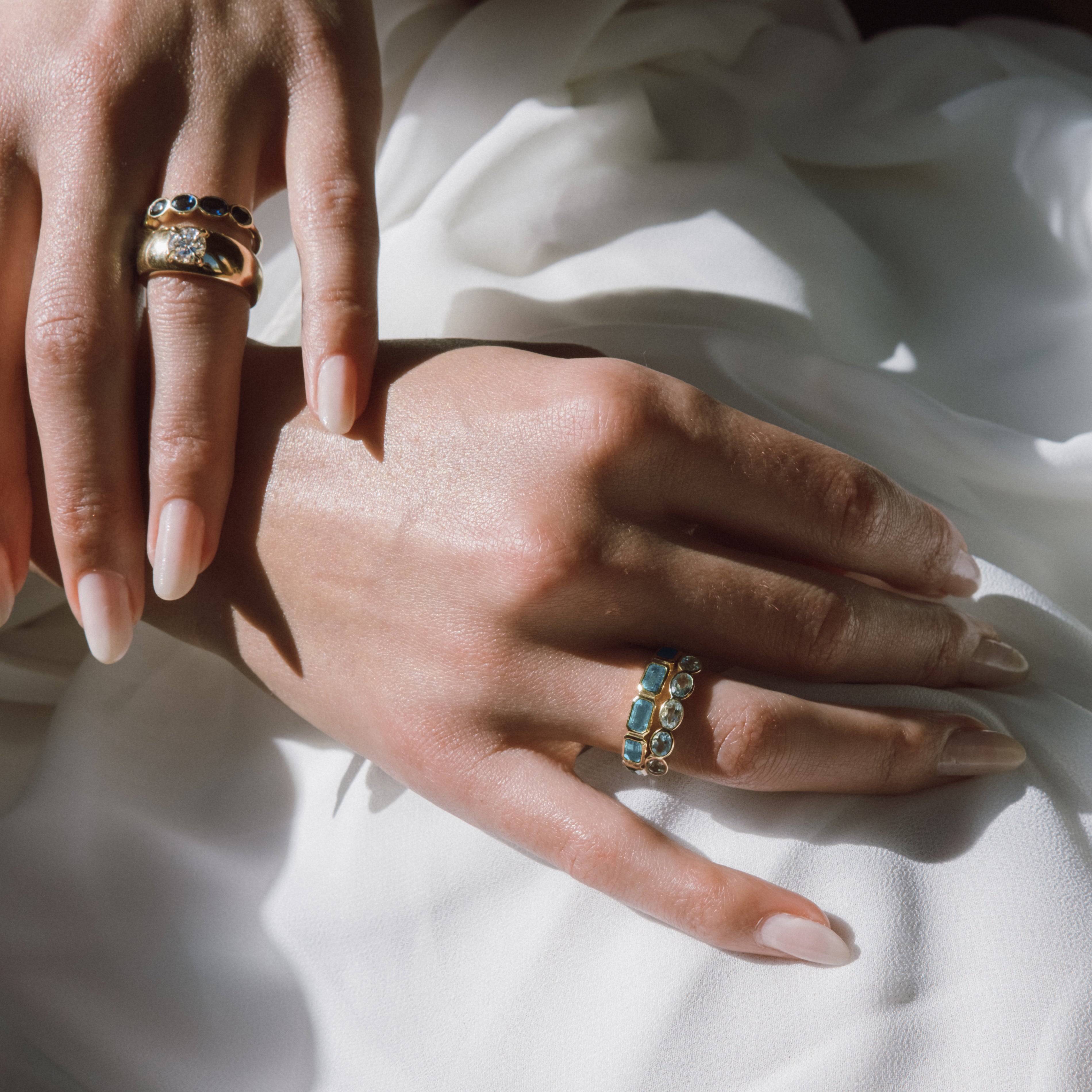 Aquamarine Emerald Cut Bezel Set Band