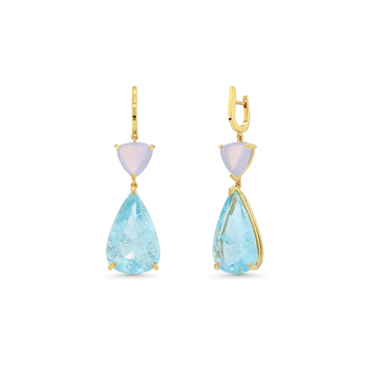 Aquamarine & Chalcedony Drop Earrings