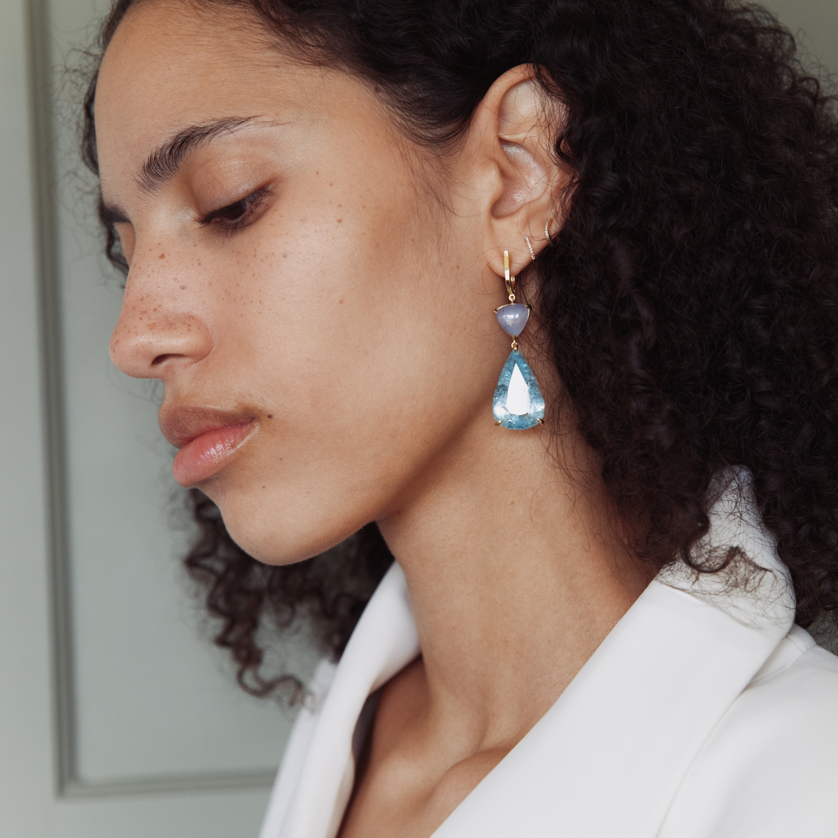 Aquamarine & Chalcedony Drop Earrings