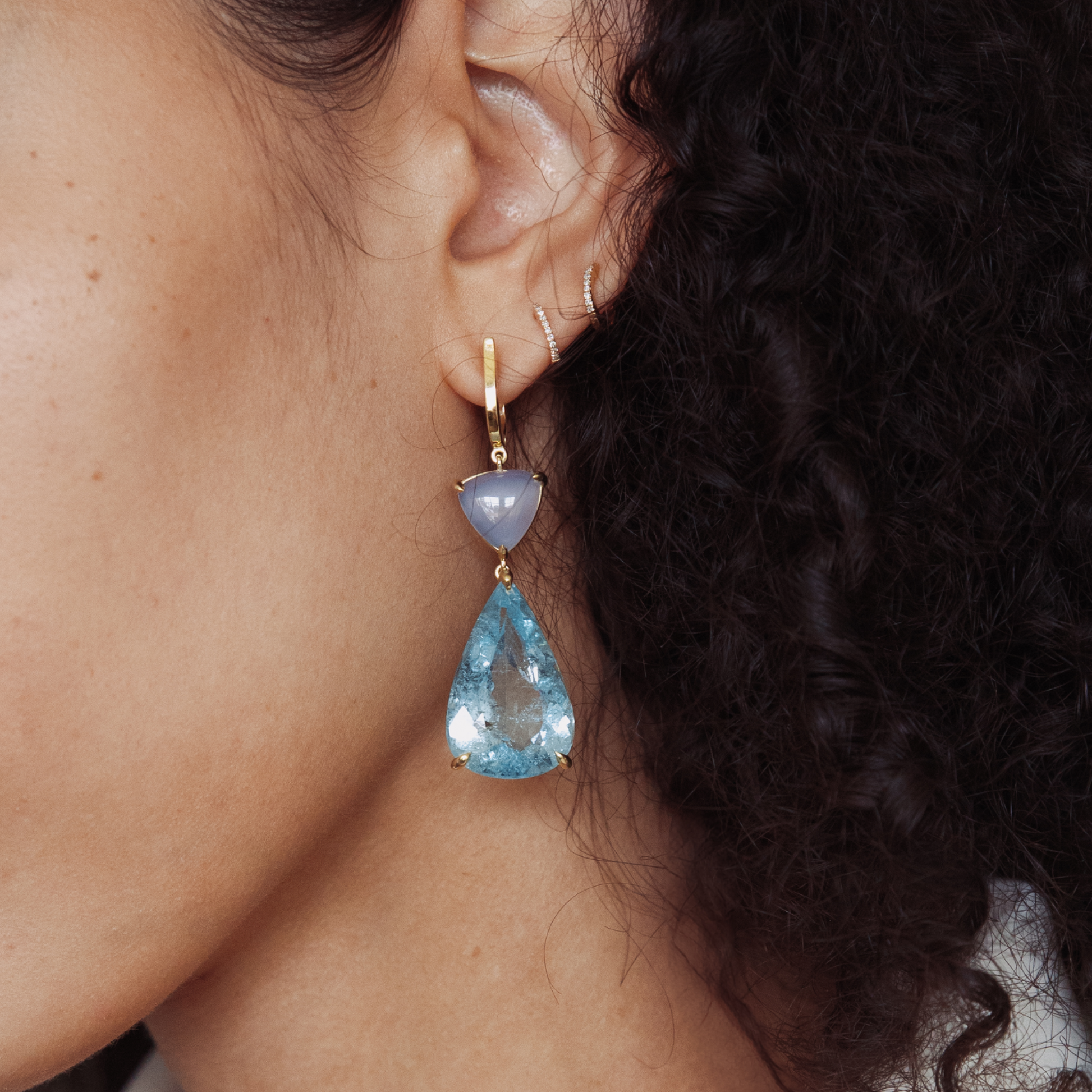 Aquamarine & Chalcedony Drop Earrings