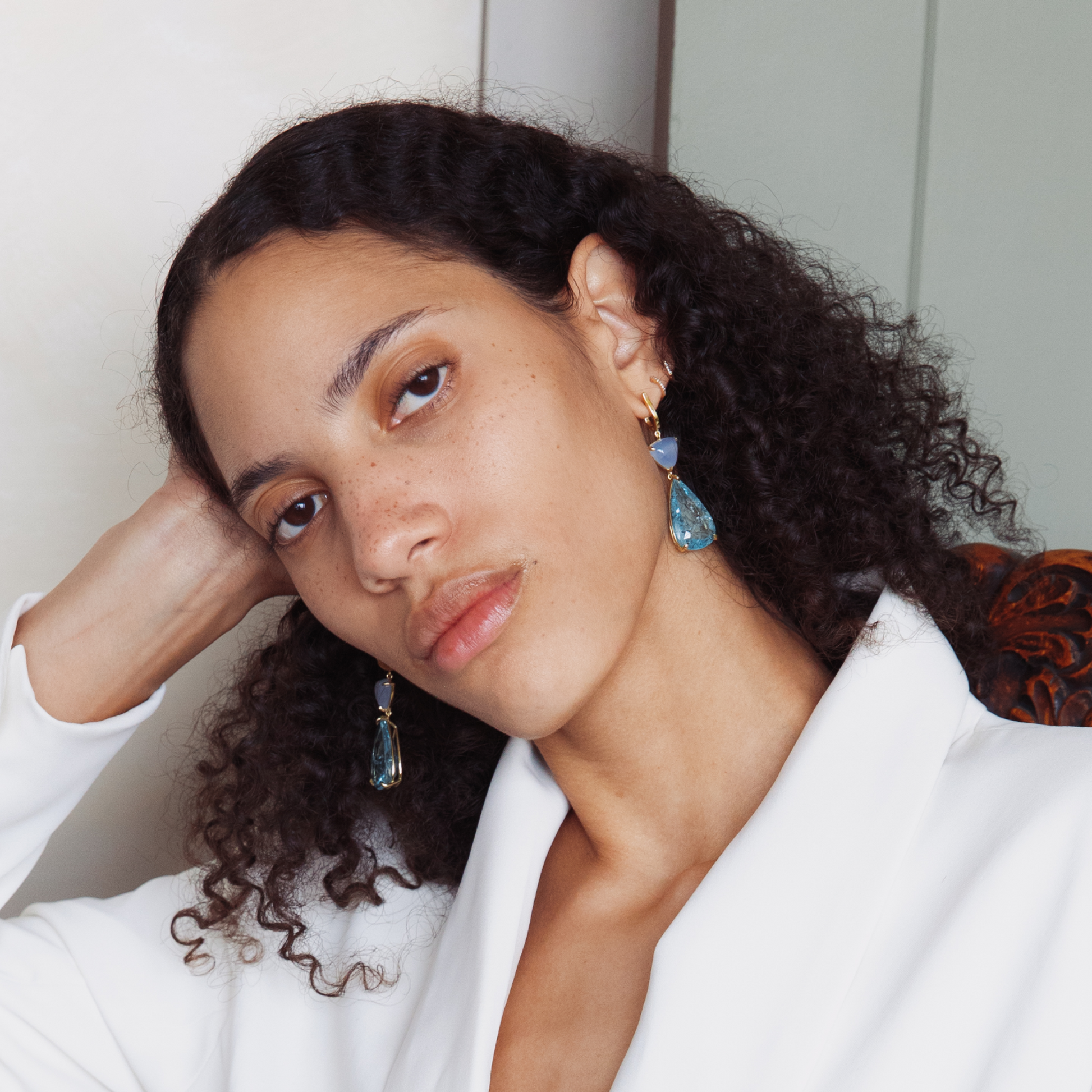 Aquamarine & Chalcedony Drop Earrings