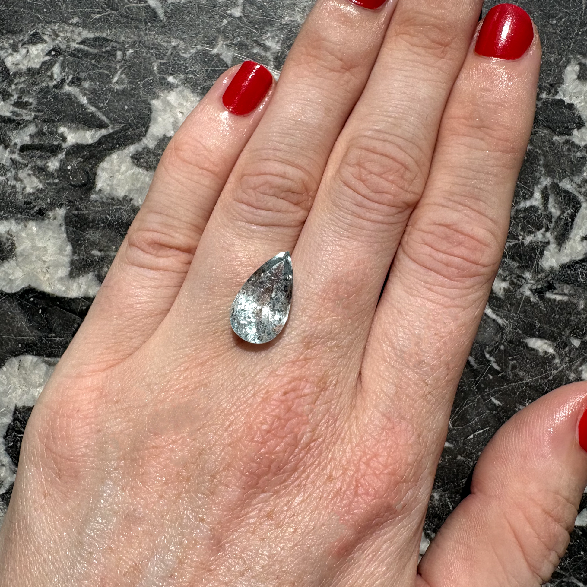 Bespoke 6.02ct Pear Cut Speckled Aquamarine