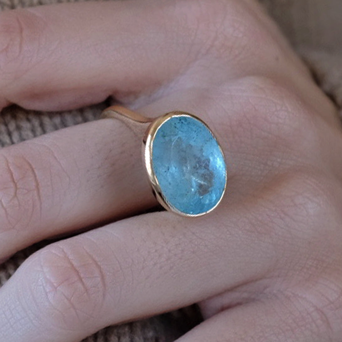 Art Deco Glass Aquamarine Pinky Ring – Stacey Fay Designs