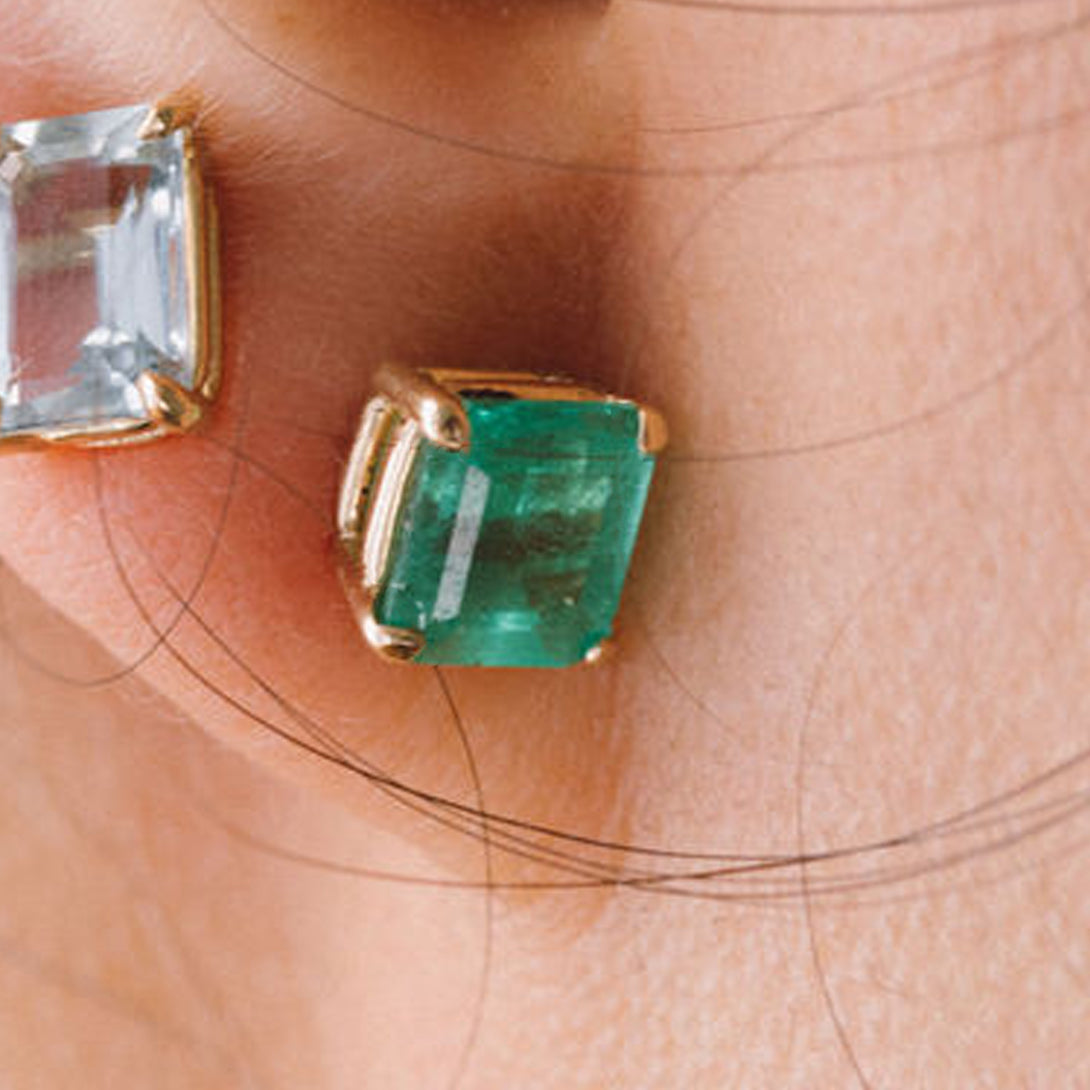 MUZO EMERALD PRONG SET EARRINGS