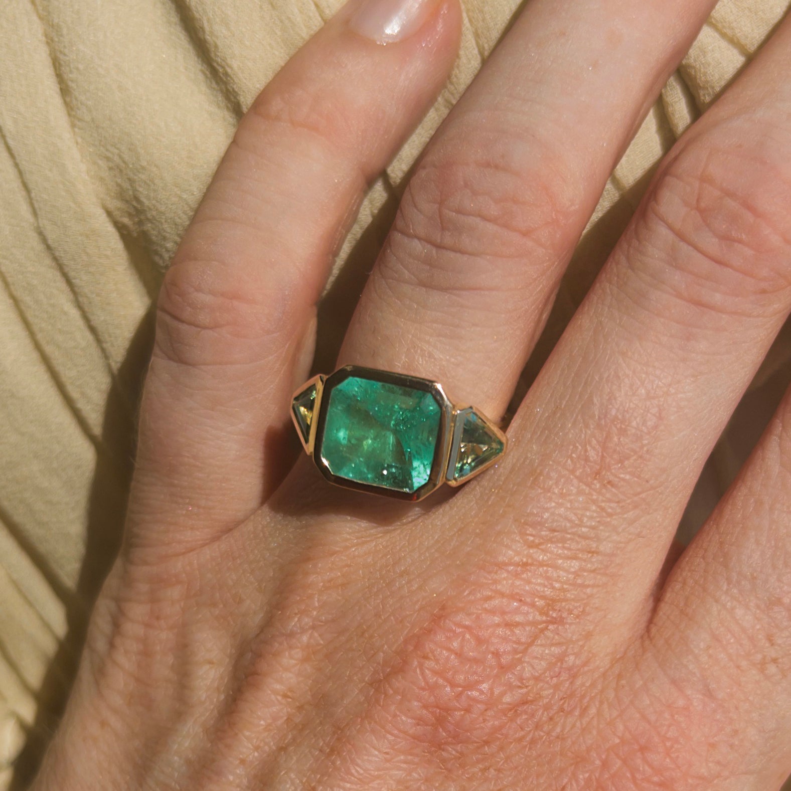 4.33tcw Emerald Three Stone Ring