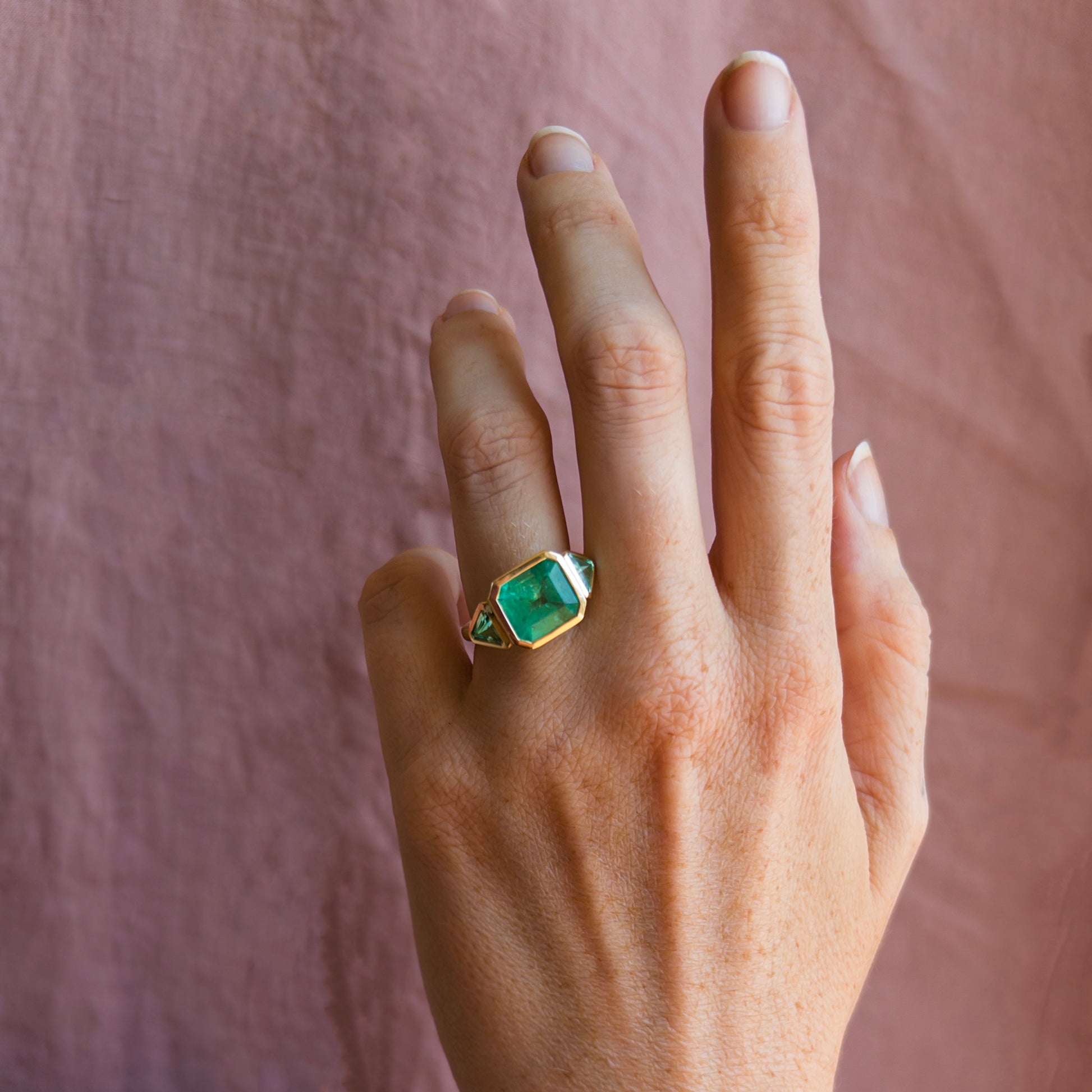 4.33tcw Emerald Three Stone Ring