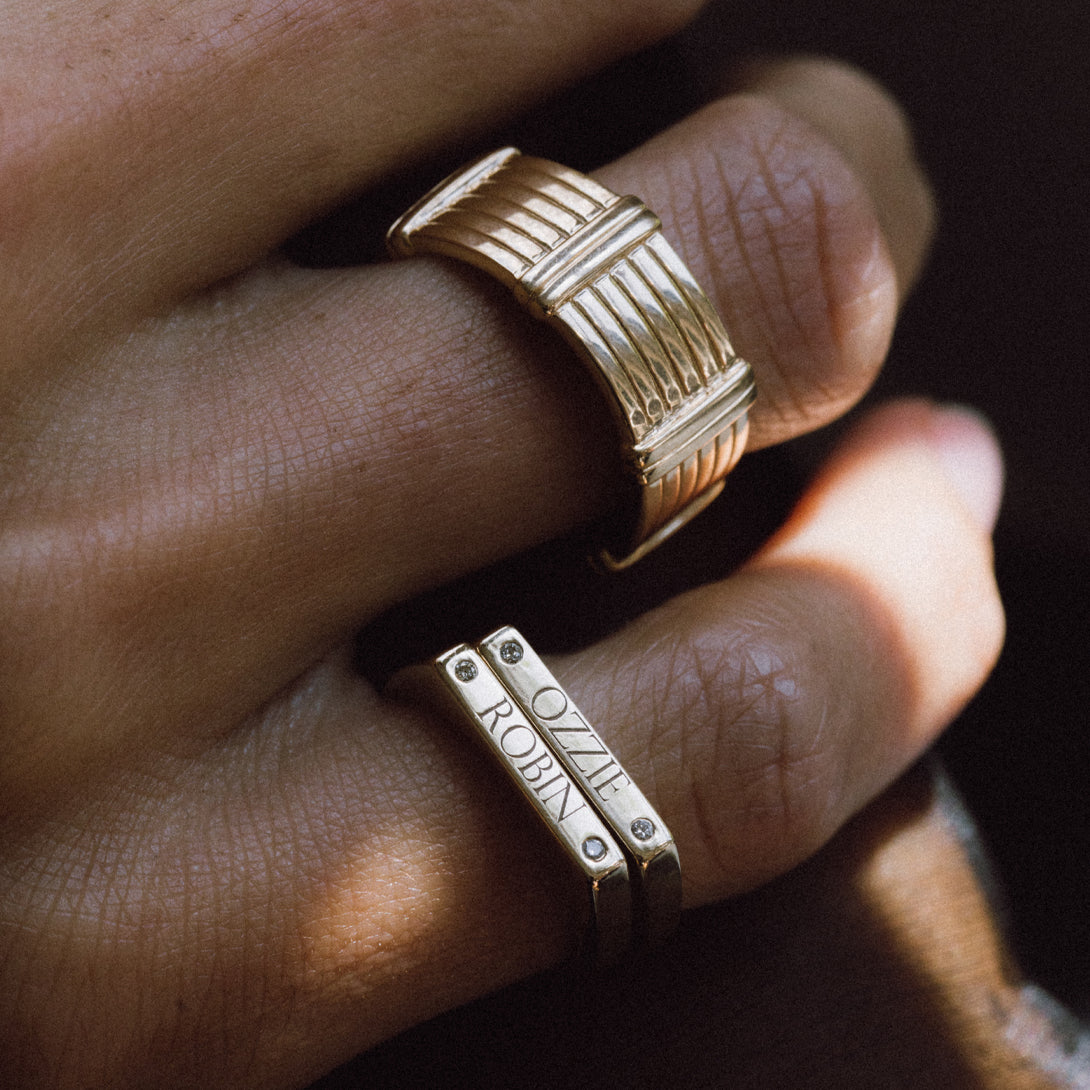 Engraved Bar Signet Ring