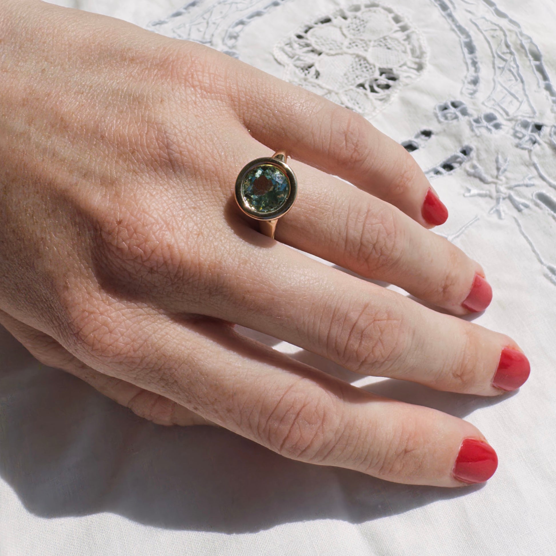 2.60ct Green Tourmaline Fluffy Bezel Ring
