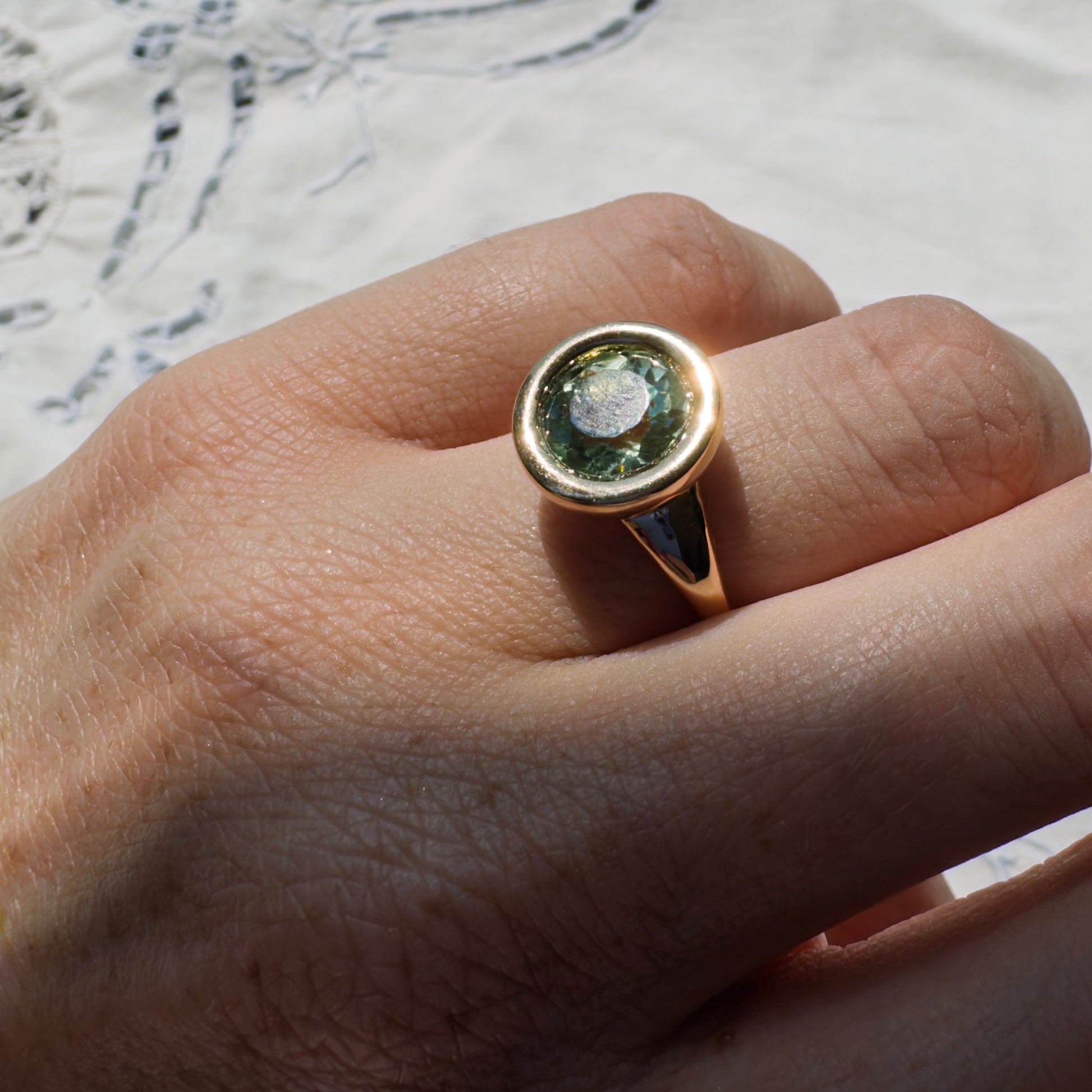 2.60ct Green Tourmaline Fluffy Bezel Ring