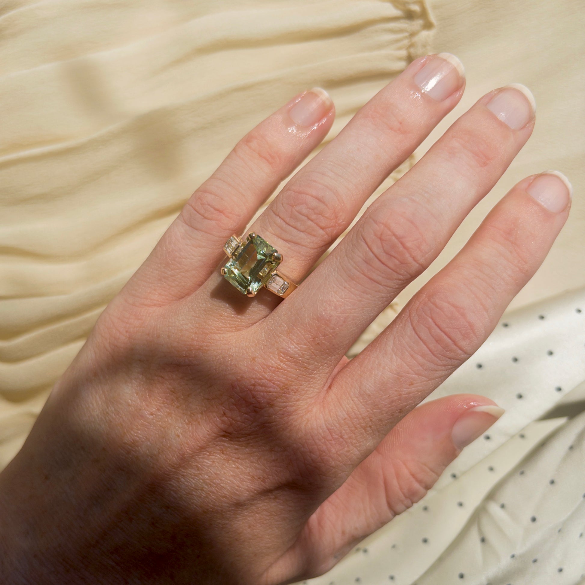 4.18ct Green Tourmaline & Diamond Three Stone Ring