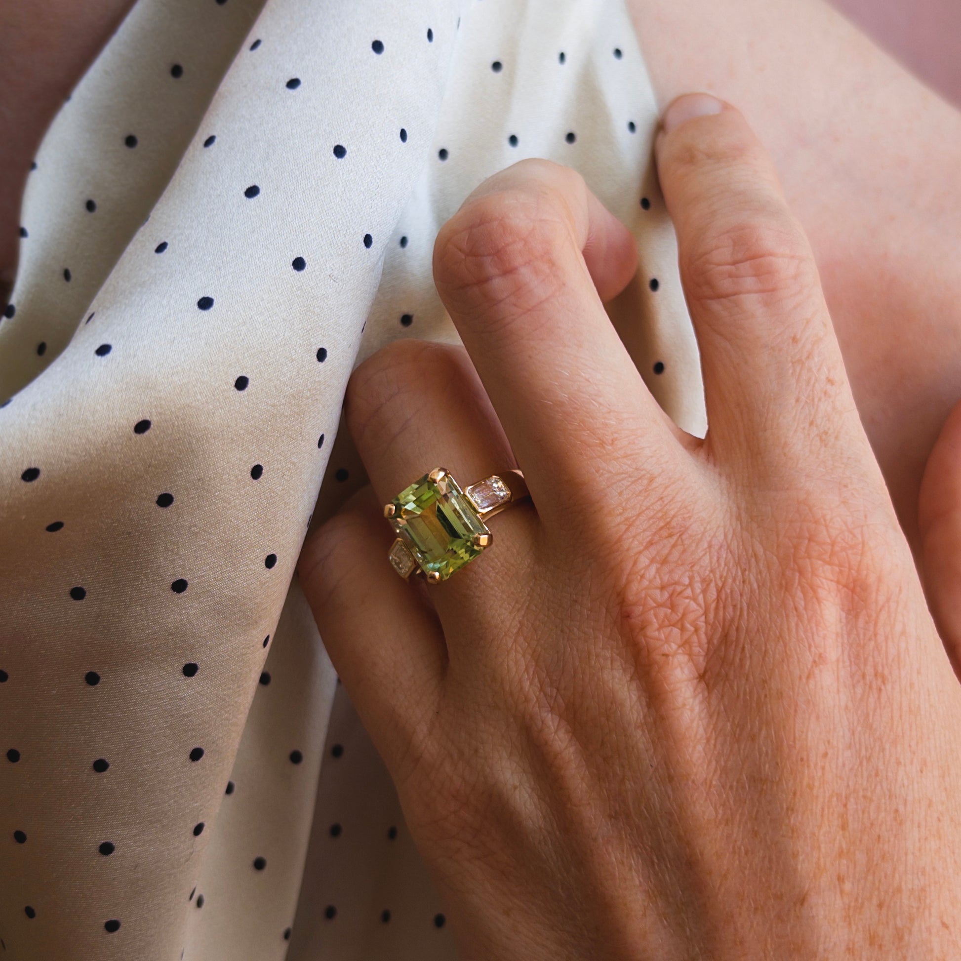 4.18ct Green Tourmaline & Diamond Three Stone Ring