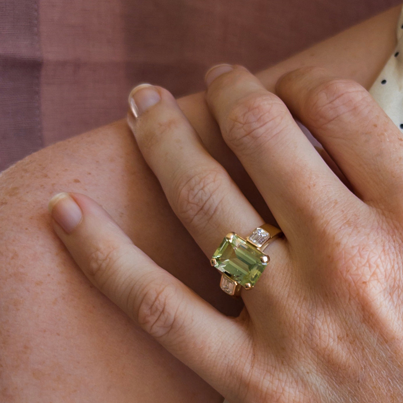 4.18ct Green Tourmaline & Diamond Three Stone Ring