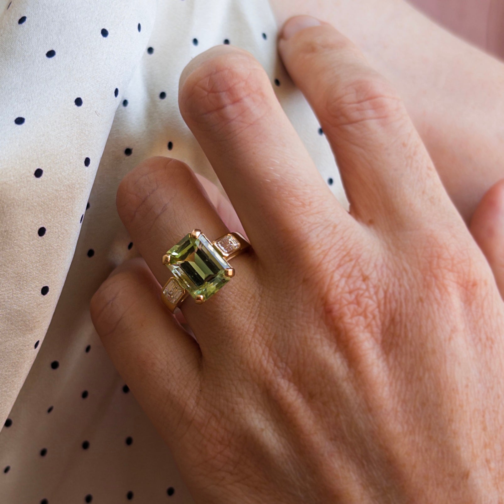 4.18ct Green Tourmaline & Diamond Three Stone Ring