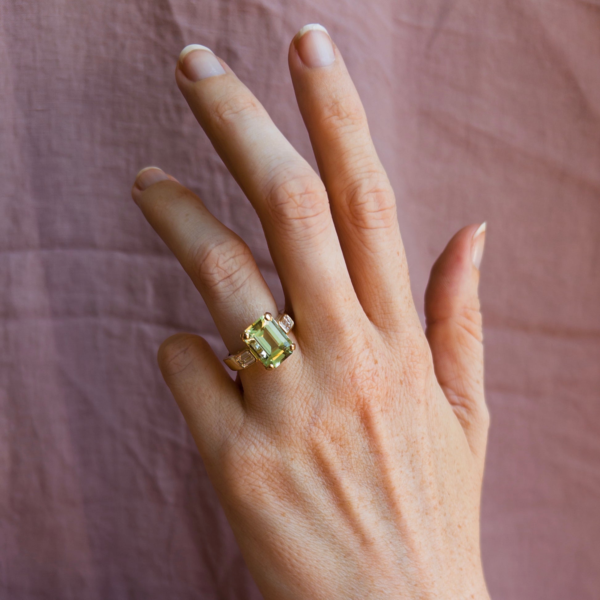 4.18ct Green Tourmaline & Diamond Three Stone Ring