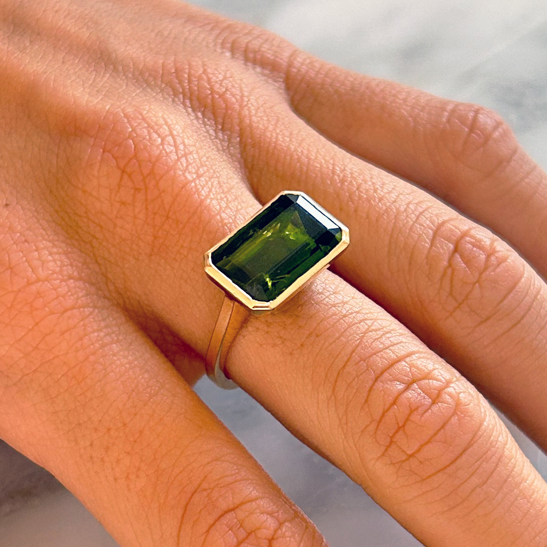 Green Tourmaline Bezel Set Ring