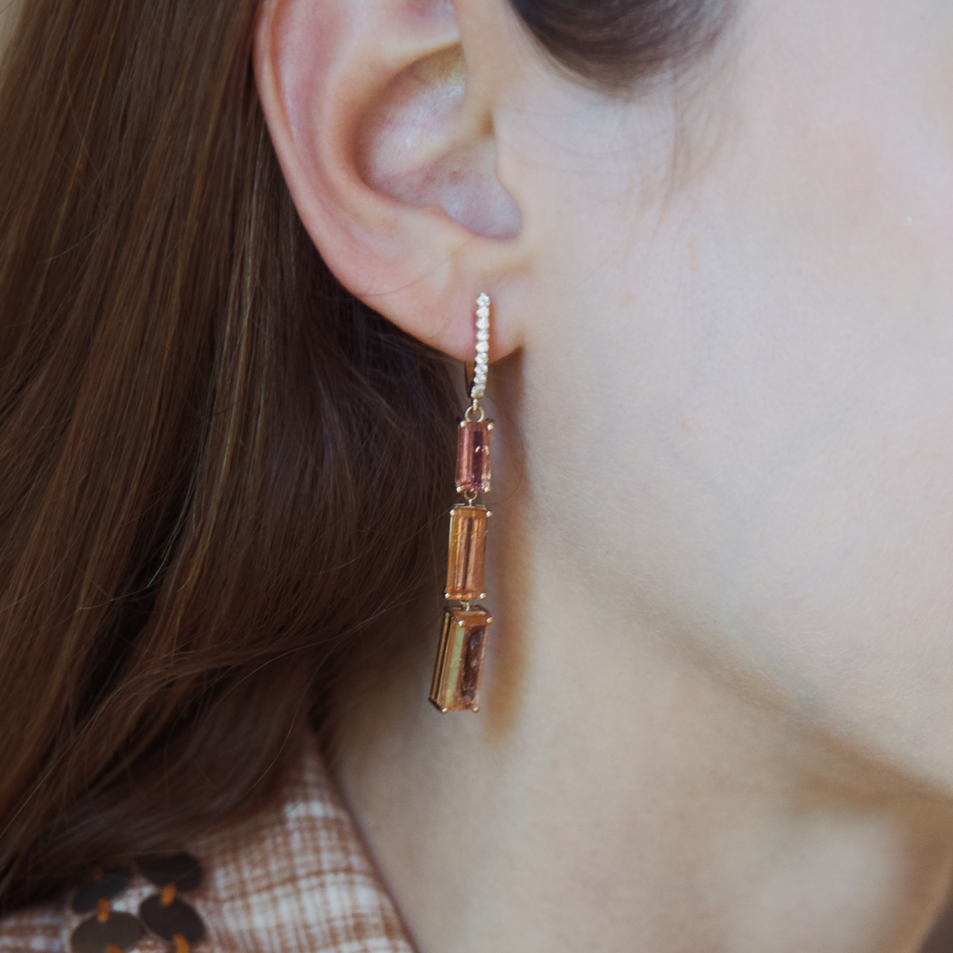 Imperial Topaz and Diamond Three-Tier Drop Earrings