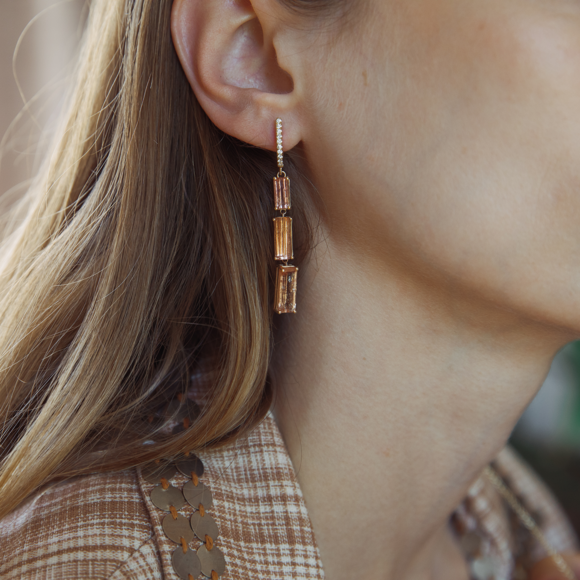 Imperial Topaz and Diamond Three-Tier Drop Earrings
