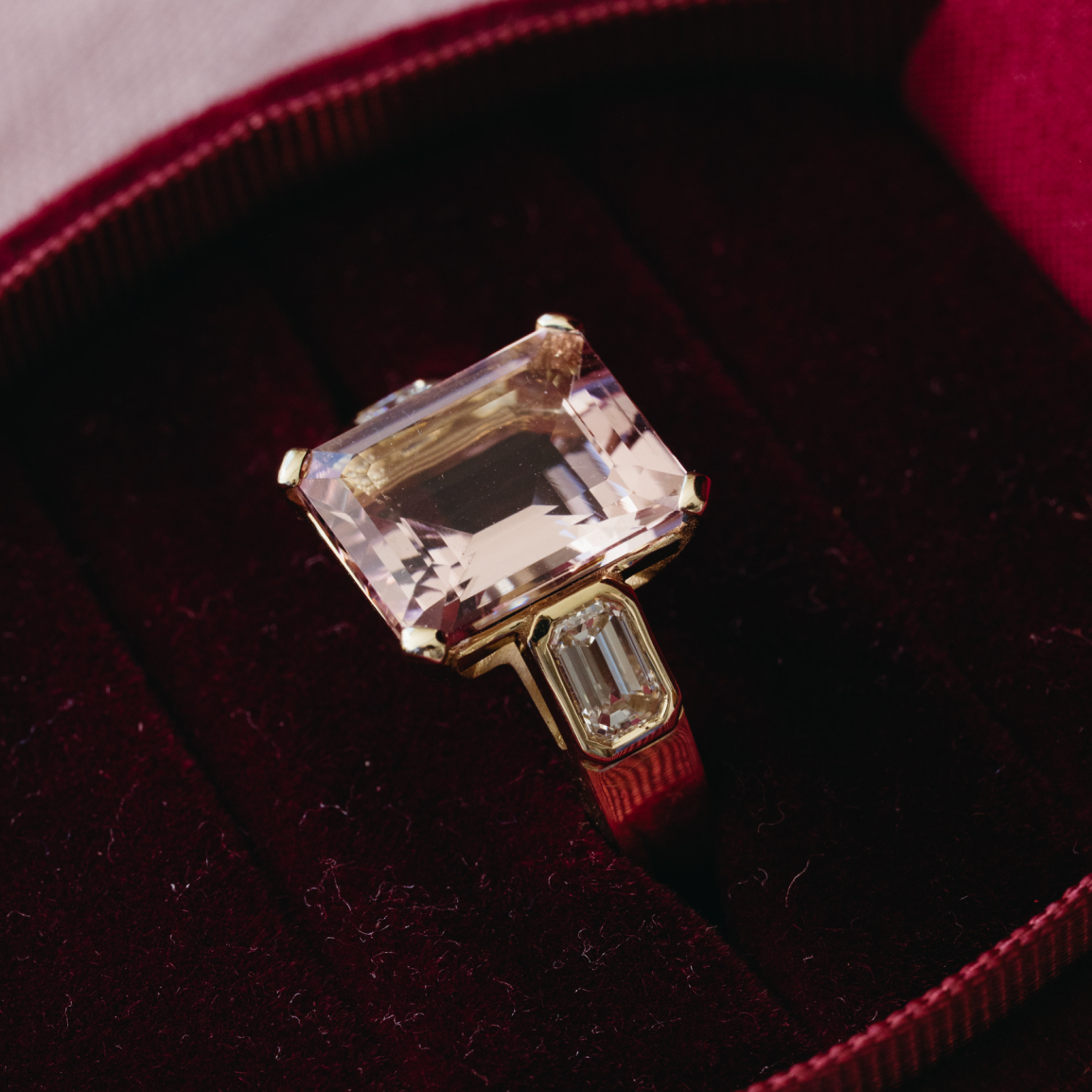 3.85ct Pink Beryl & Diamond Three Stone Ring