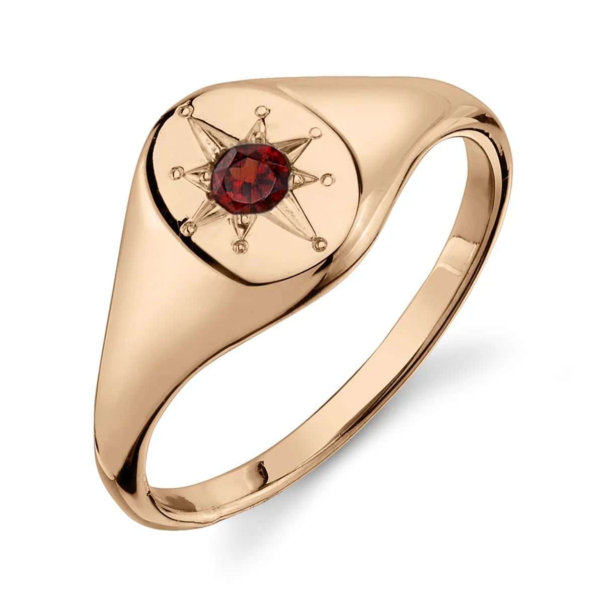 SAMPLE ROSE GOLD GARNET NORTH STAR SIGNET RING