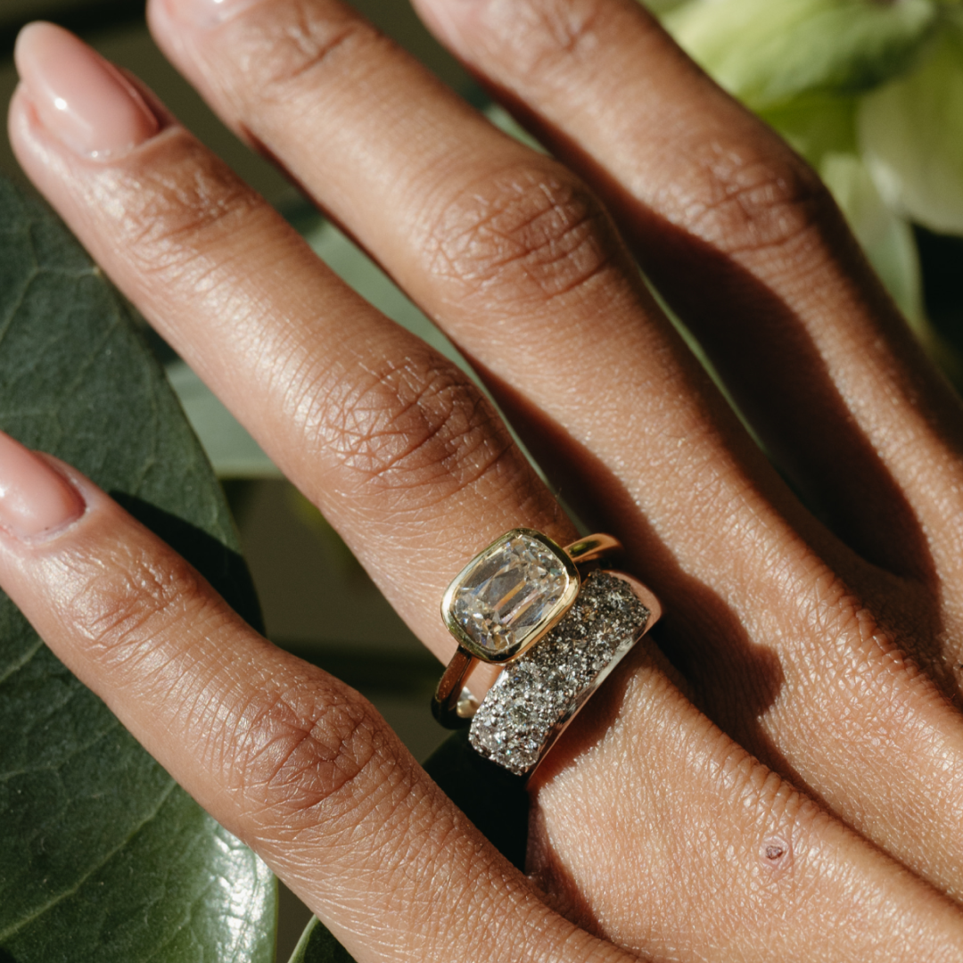 OLD MINE CUT LAB DIAMOND BEZEL RING