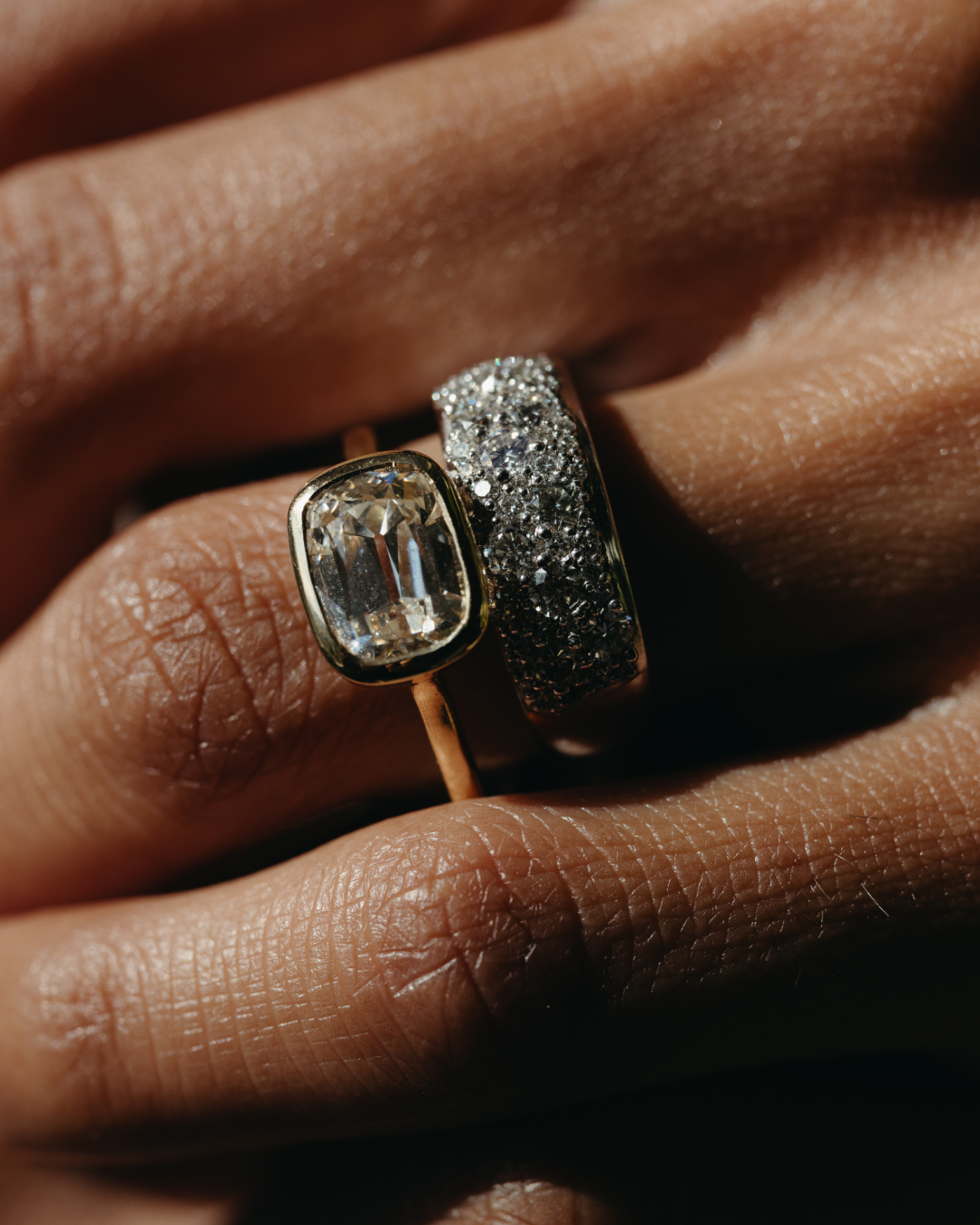 OLD MINE CUT LAB DIAMOND BEZEL RING