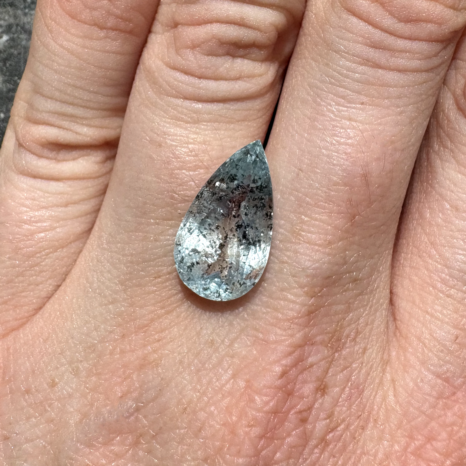 Bespoke 6.02ct Pear Cut Speckled Aquamarine