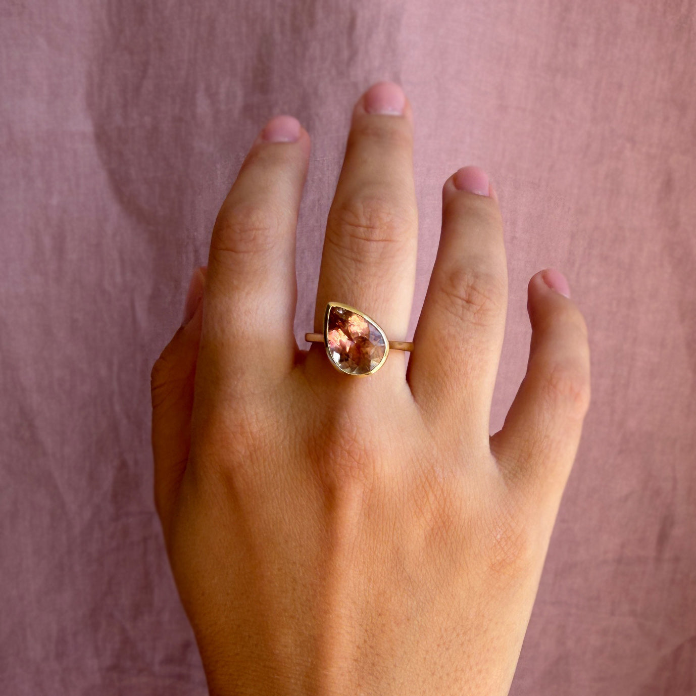 4.40ct Pink Tourmaline Titled Pear Ring