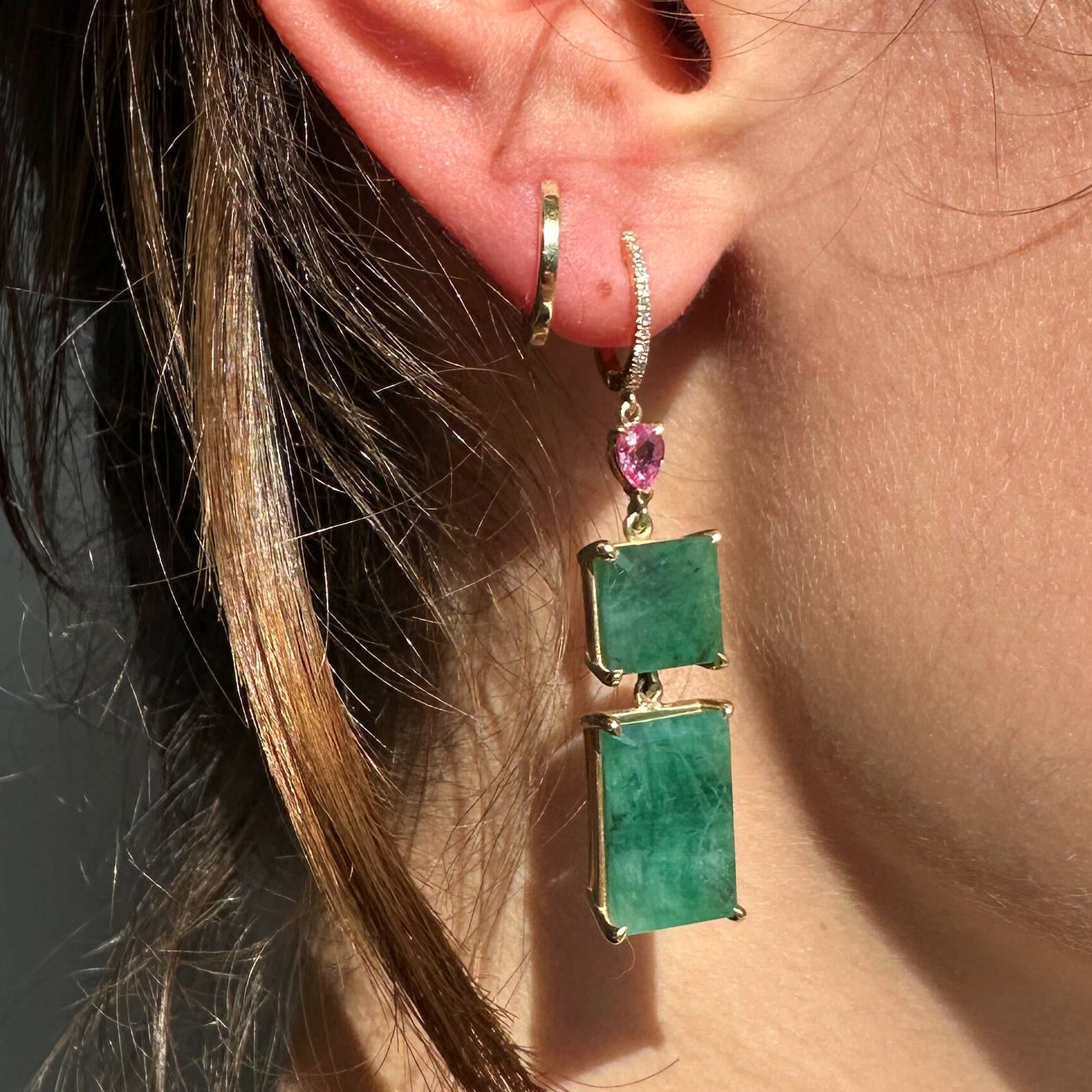 Pink Sapphire & Emerald Drops