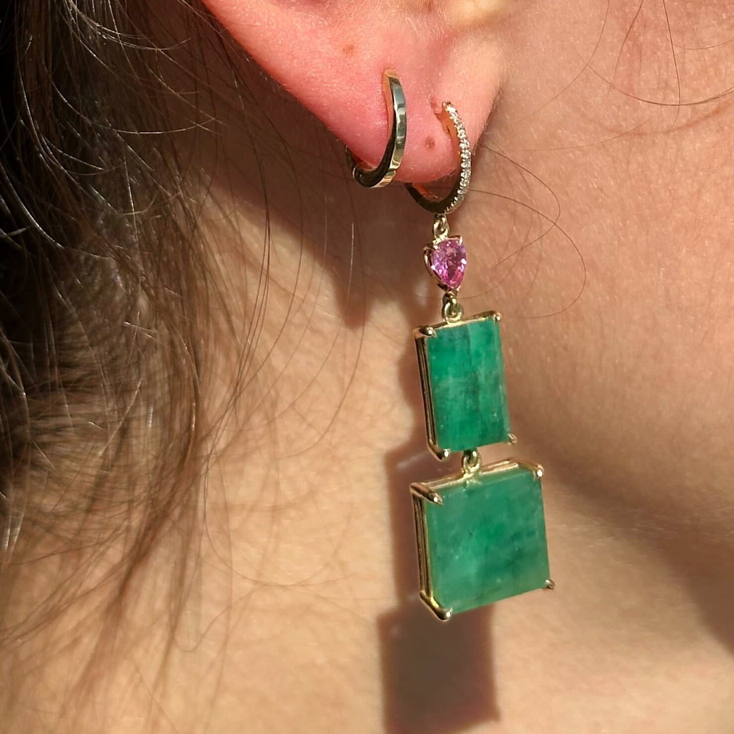 Pink Sapphire & Emerald Drops
