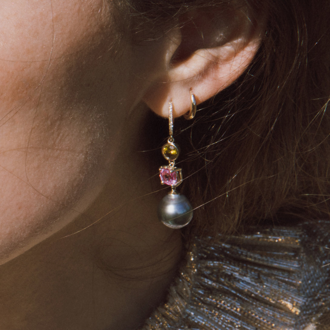 Pink Sapphire, Sphene, Tahitian Pearl Drops