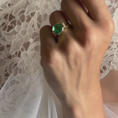 4.06ct Muzo Emerald and Diamond Floating Bezel Ring
