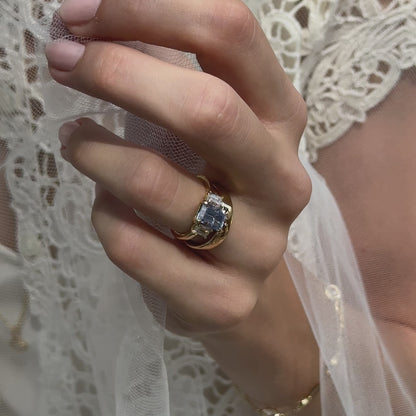2.67ct Sapphire and Lab Diamond Three Stone Ring