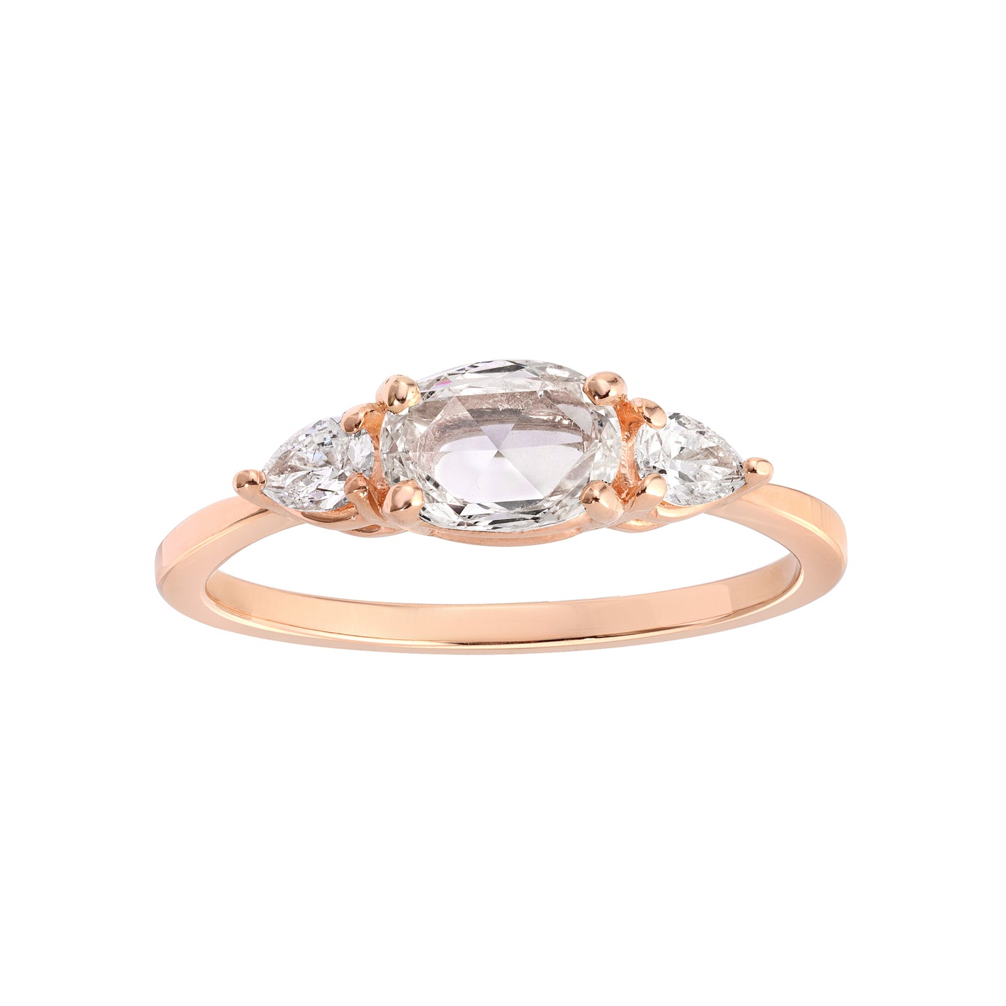 Rose Cut Three Stone Rose Gold Ring