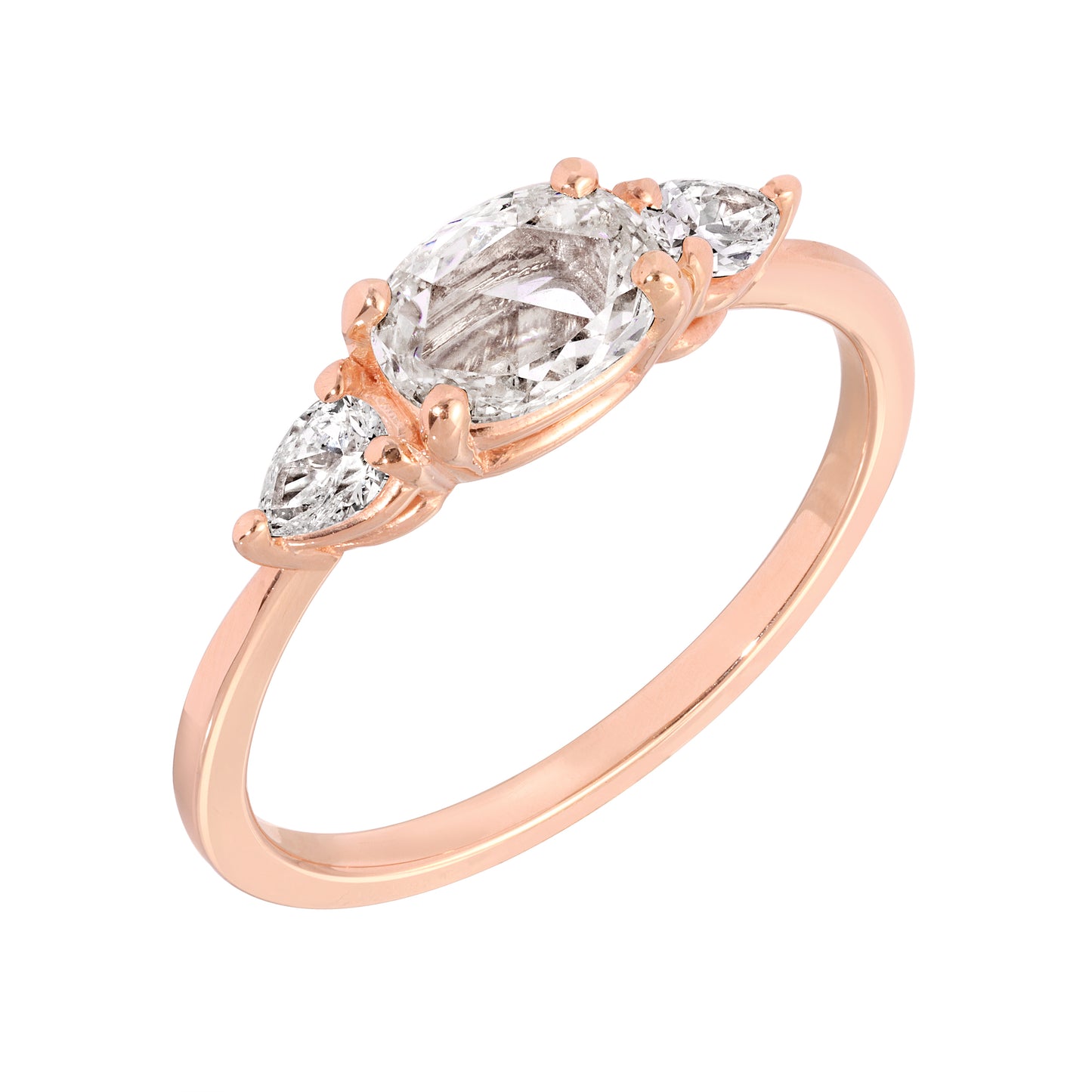 Rose Cut Three Stone Rose Gold Ring