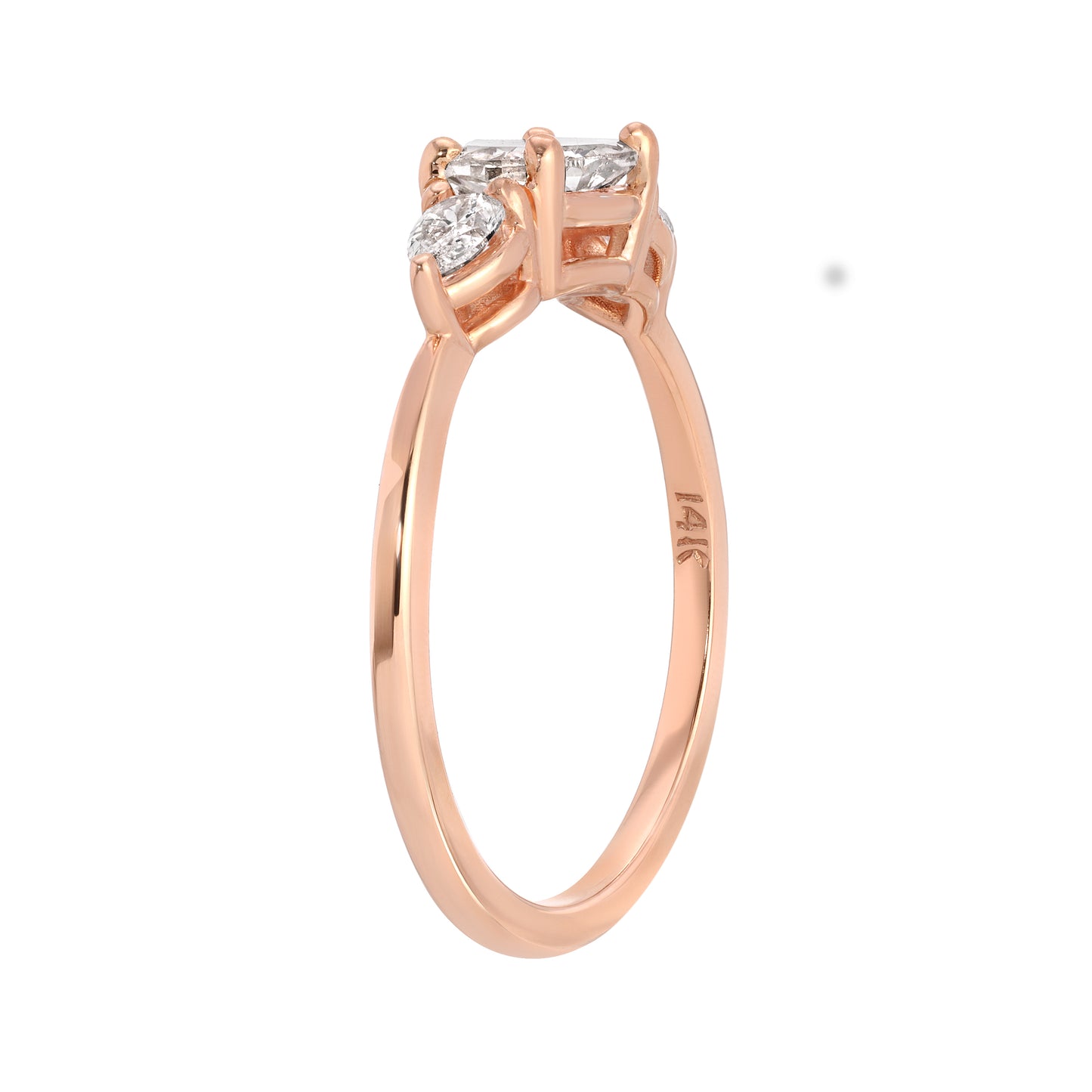 Rose Cut Three Stone Rose Gold Ring