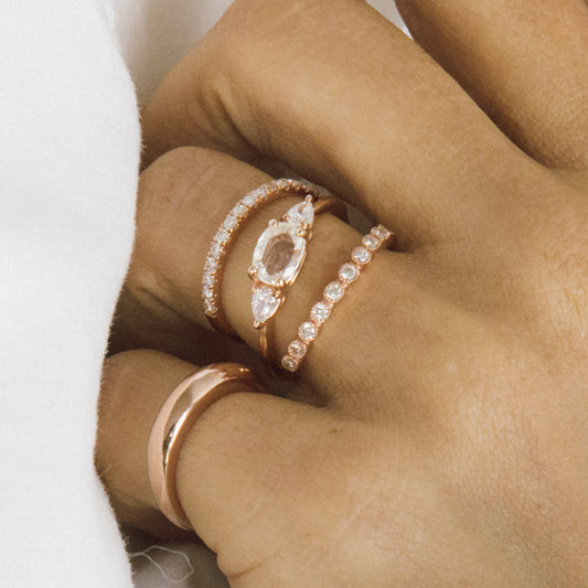 Rose Cut Three Stone Rose Gold Ring