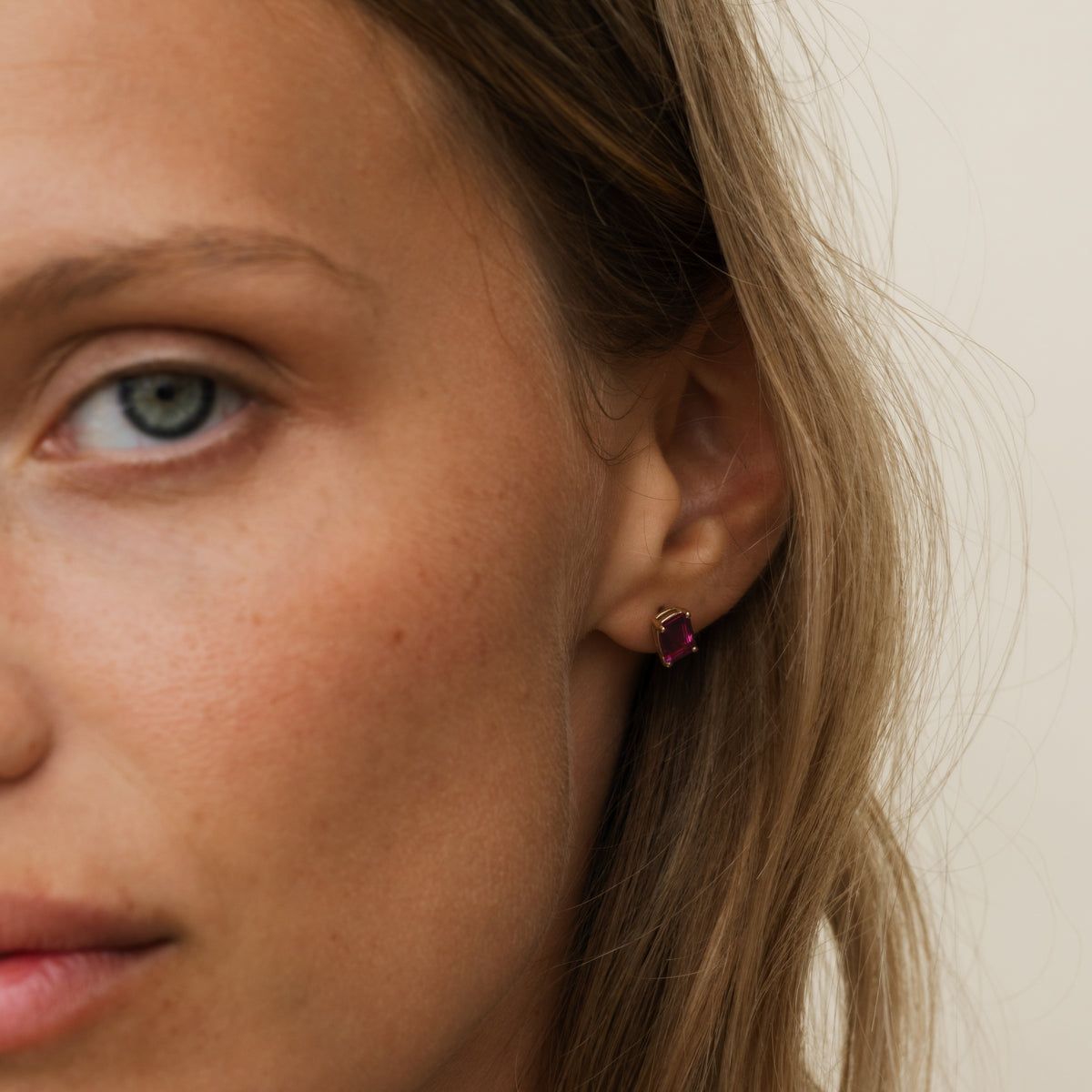 Ruby Emerald Cut Prong Earrings