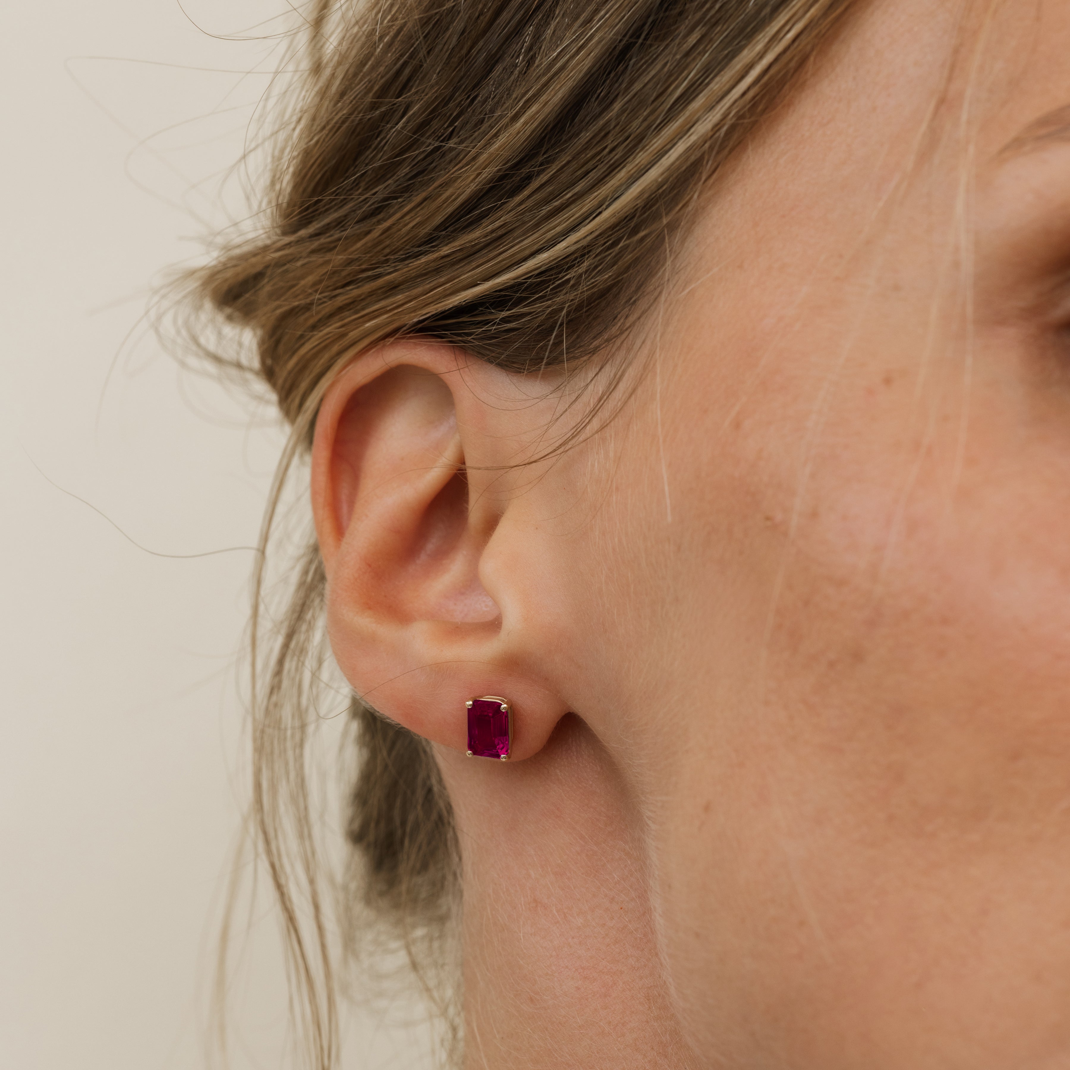 Ruby Emerald Cut Prong Earrings