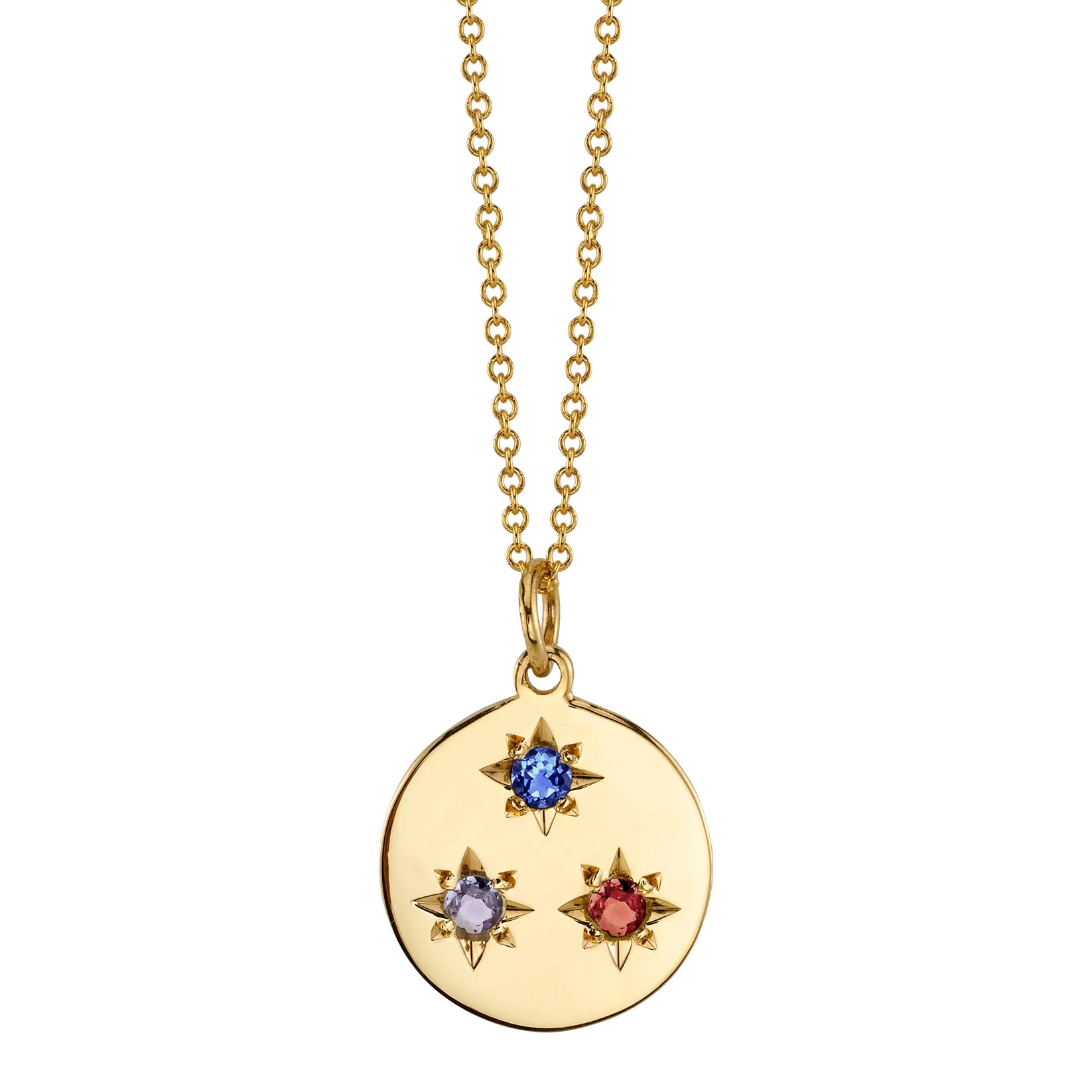 Birthstone Compass Charm 3 Stones - Sapphire, Garnet, Tanzanite