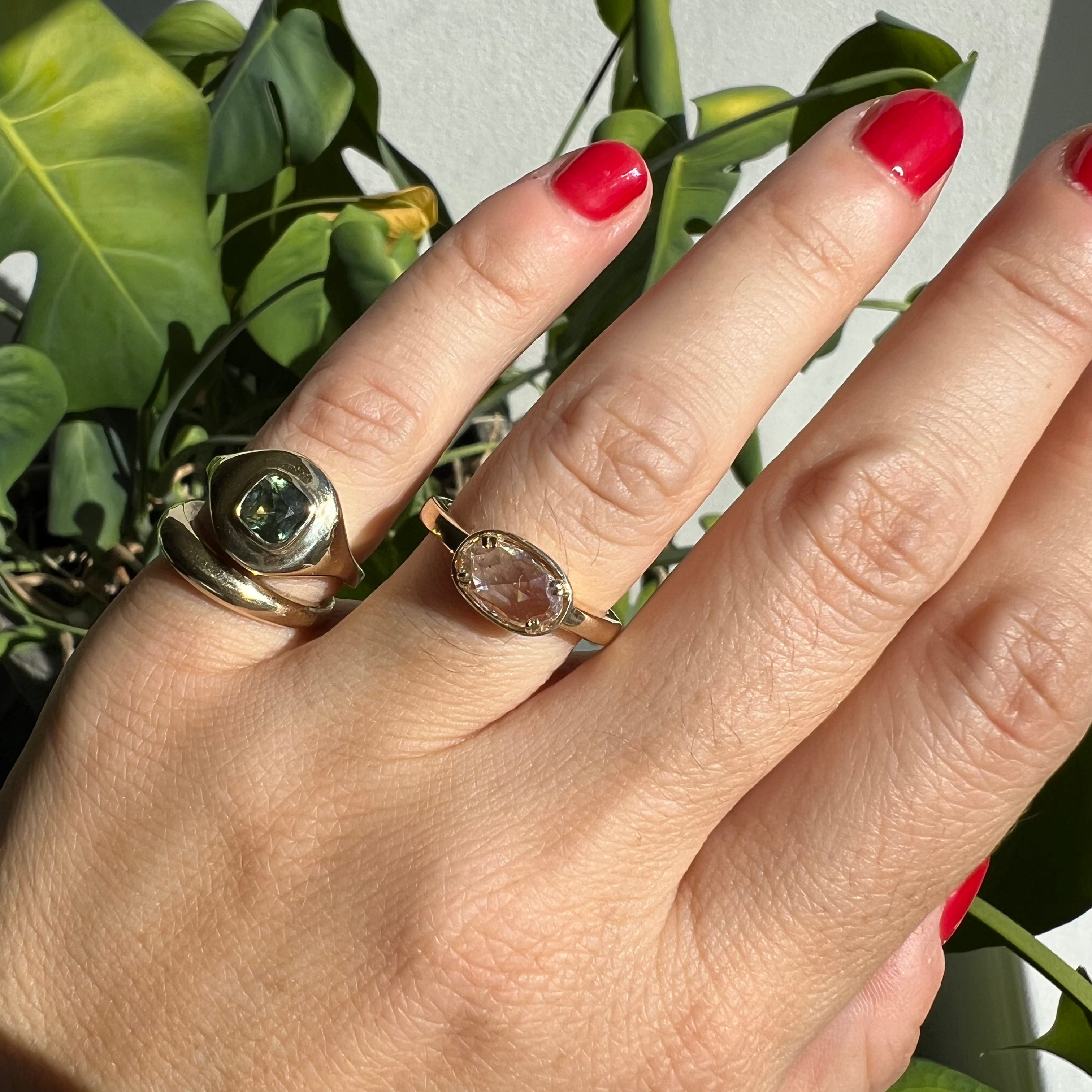 ROSE CUT OVAL DIAMOND BASKET RING