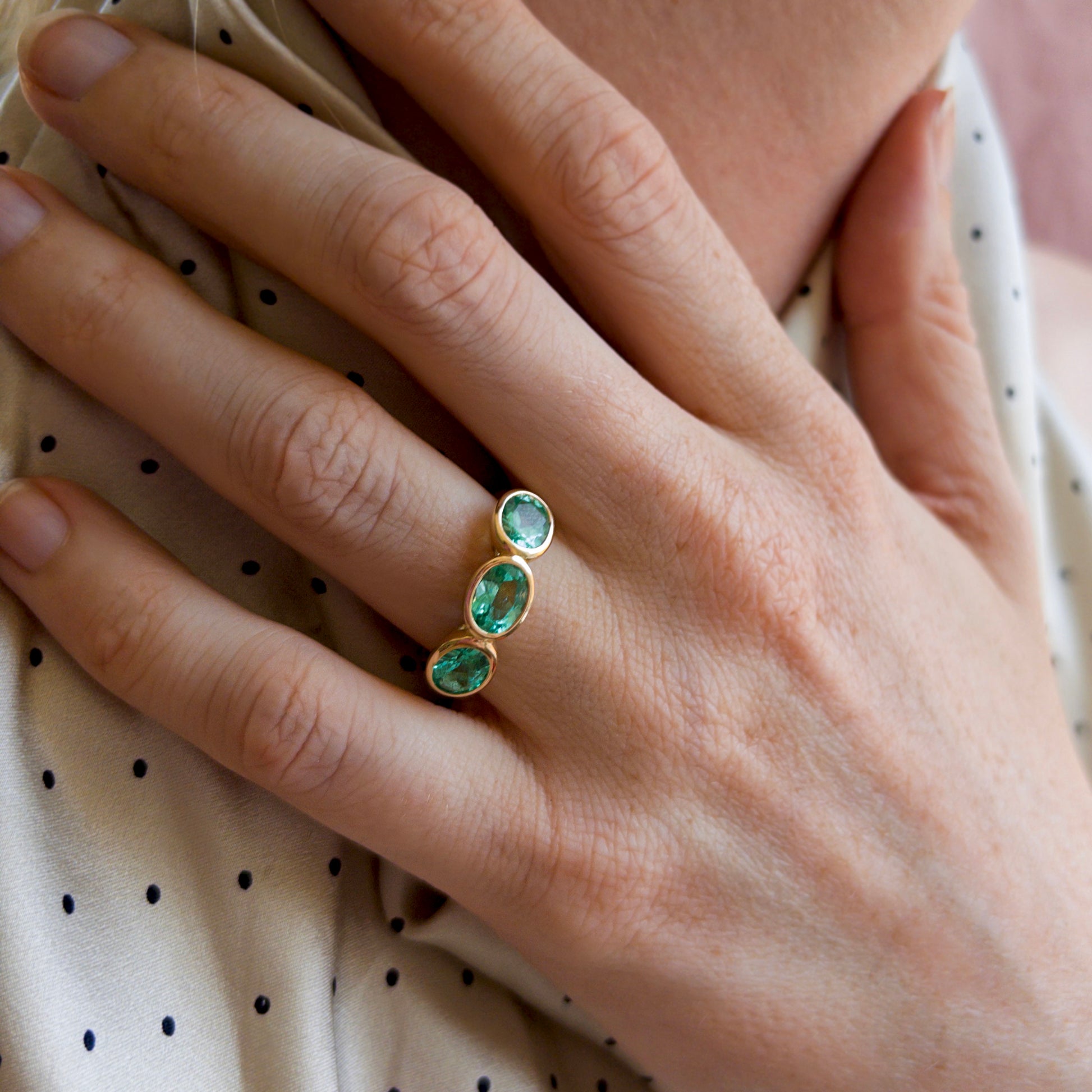 Muzo Emerald Three Stone Ring