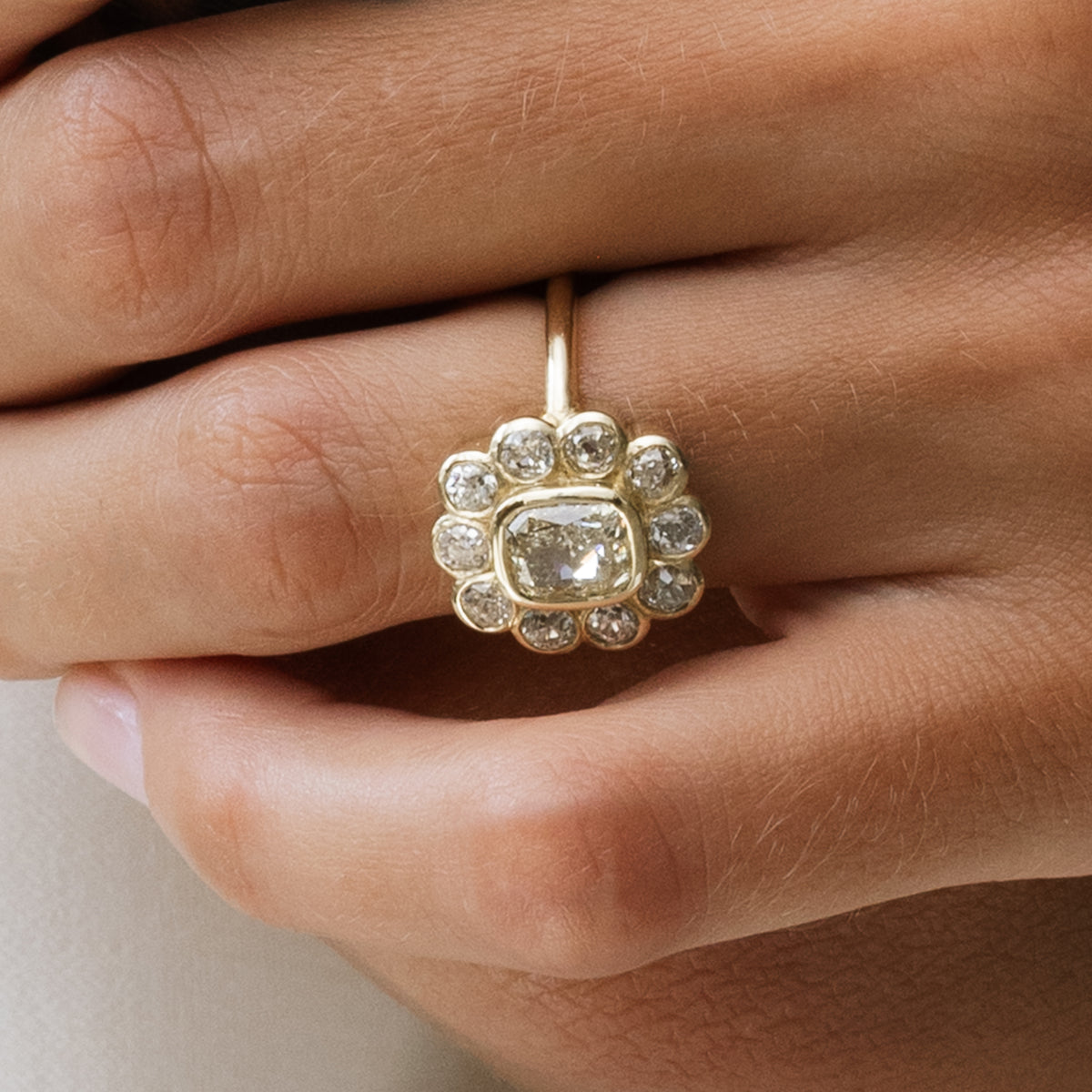 1.70ct Cushion Cut Yellow Diamond Flower Ring
