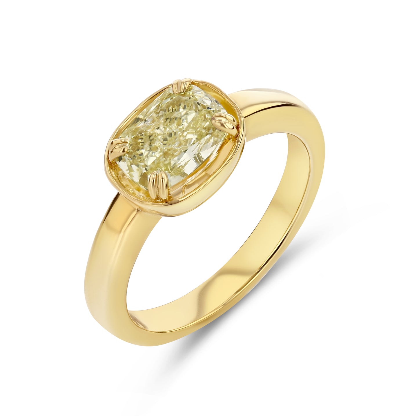 Yellow Cushion Cut Diamond Basket Setting Ring