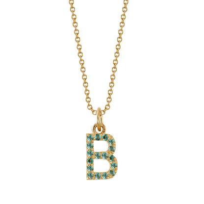 B Initial Birthstone Charm Necklace