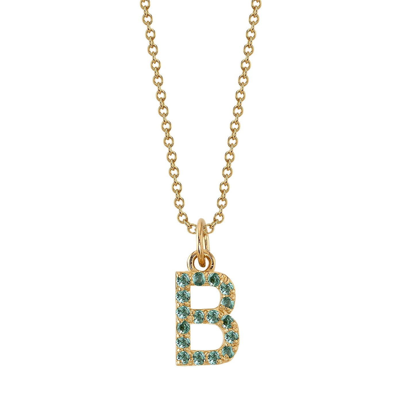 B Initial Birthstone Charm Necklace