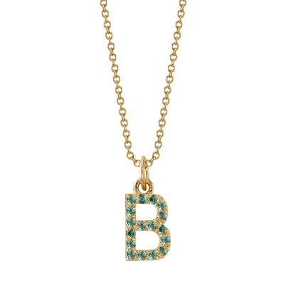 B Initial Birthstone Charm Necklace