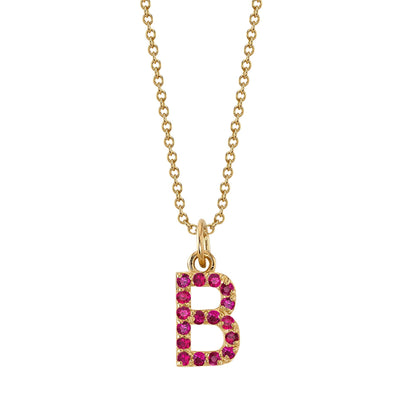 B Initial Birthstone Charm Necklace