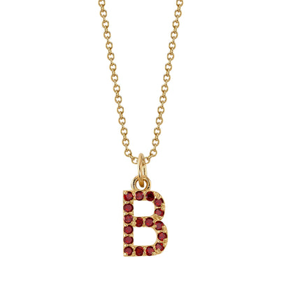 B Initial Birthstone Charm Necklace