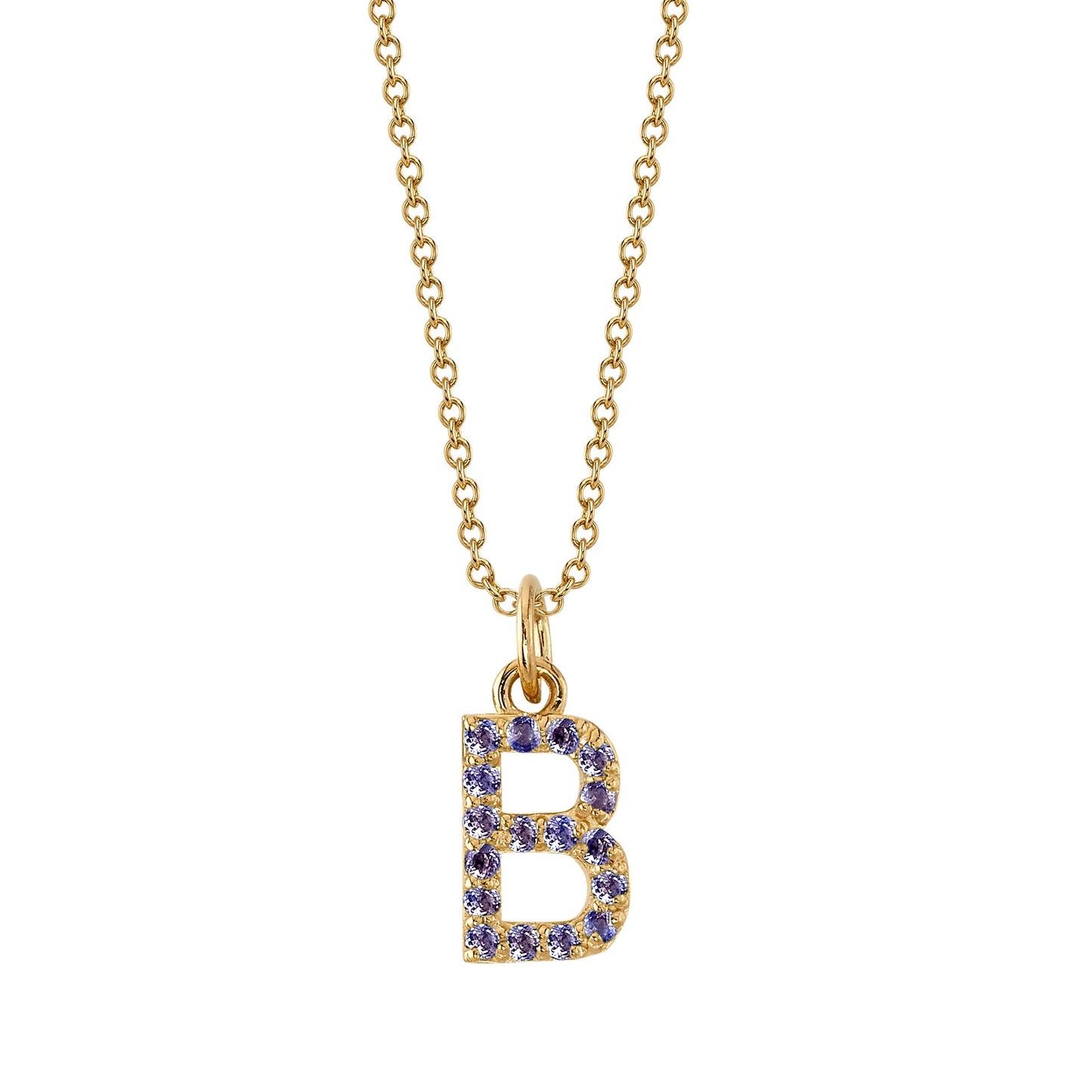 B Initial Birthstone Charm Necklace