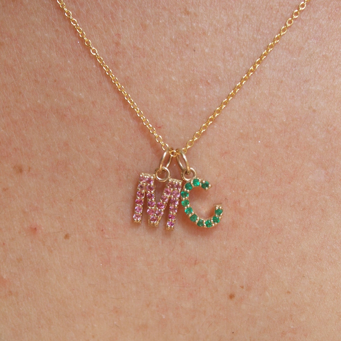 M Initial Birthstone Charm Necklace